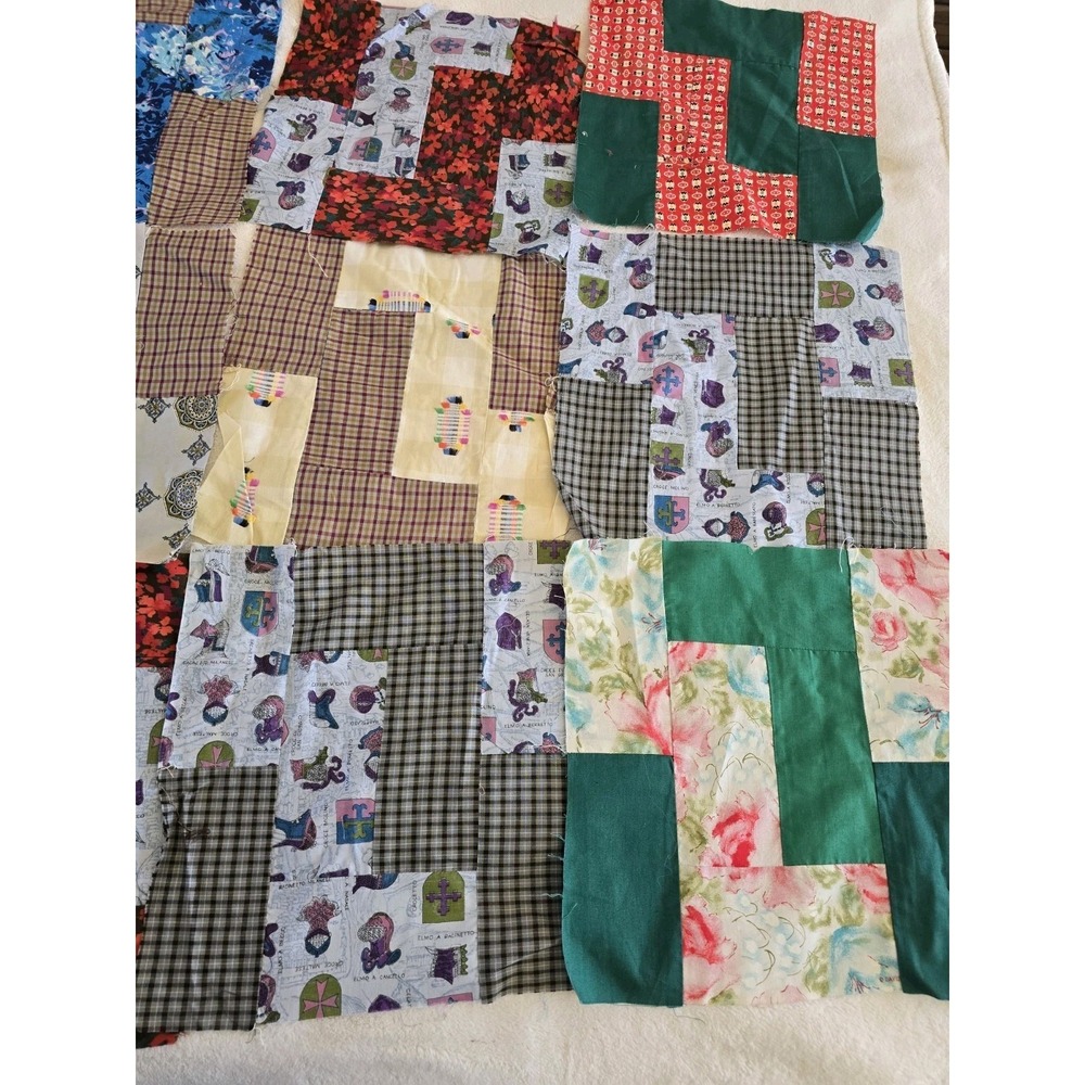 Mixed Lot of 18 Vintage Quilt Blocks Tops Mix of Fabrics & Styles - Picture 2 of 7